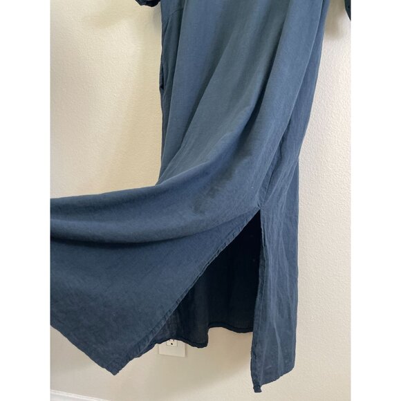 Francesca Bettini Womens Medium Linen Cotton Midi Dress Blue Roll Tab Sleeve - Picture 11 of 11